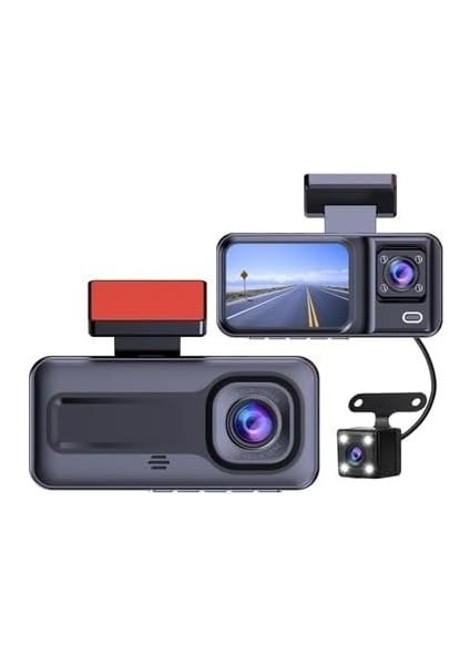 H98 Full Hd 1080P Wi-Fi Full Hd 3 Kameralı Araç Içi Kamera Araba Güvenlik Kamerası Gece Görüşü Ön Geri Iç Kayıt Ir LED