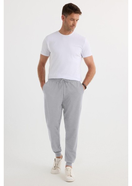 Erkek Regular Fit Klasik Kesim Beli Bağcıklı Jogger Cepli Lastikli Paça Gri Eşofman Altı fiyatları