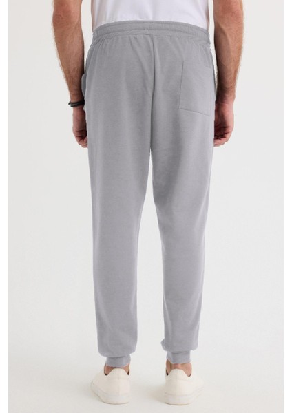 Erkek Regular Fit Klasik Kesim Beli Bağcıklı Jogger Cepli Lastikli Paça Gri Eşofman Altı