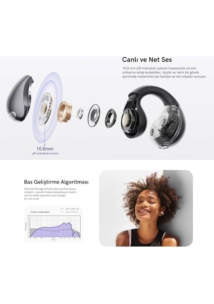 Qcy C30 (QT33) Crossky Kablosuz Küpe Kulaklık 4 Mikrofon Enc Ipx5 Bluetooth 5.4 Mor modelleri