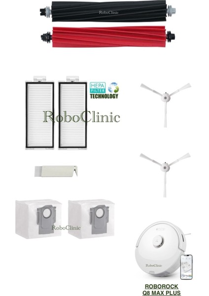 Roborock Q8 Max Plus Robot Süpürge Uyumlu Toz Torbası, Fırça, Hepa Filtre Seti-9 Parça