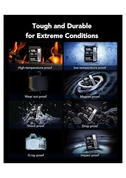 Profesyonel Sılver Sd Kart 128 Gb, 205 Mb/s'ye Kadar Okuma, 140 Mb/s Yazma, Sd3.0, V30, U3, C10 Sdxc Kart,, Kameralar, Profesyonel Fotoğrafçı, Kamera, Meraklısı Için Uhs-I Sd Hafıza Kartı modelleri