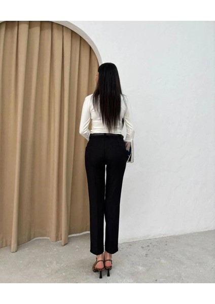 Siyah Kemerli Dabıl Kumaş Havuç Pantalon modelleri
