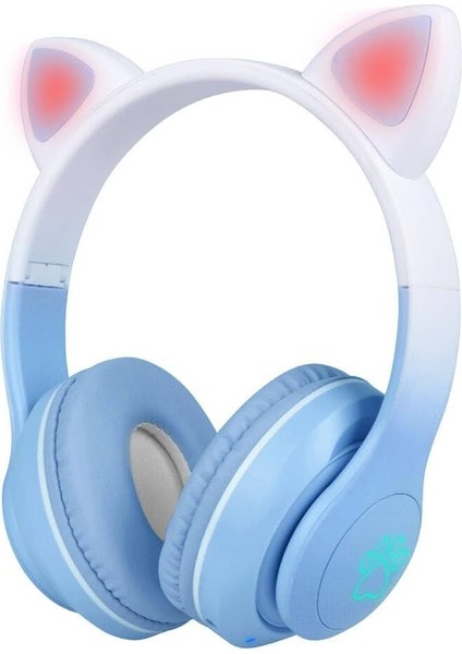 Stn-28 Pro Kedi Kulaklı Tasarımlı Rgb Işıklı Bluetooth Kulaklık Mavi