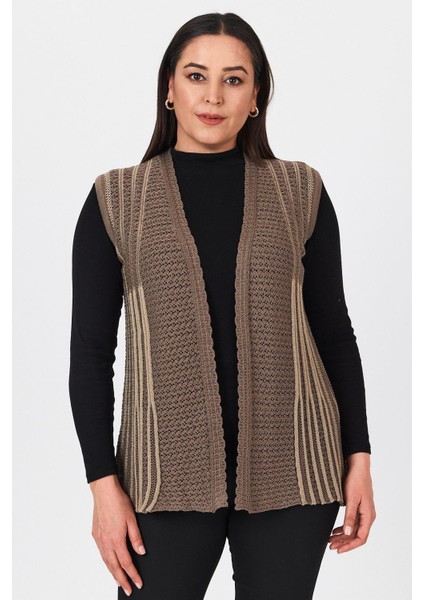 Kadın Kahverengi Çift Renk Ajurlu Işlemeli Mevsimlik Triko Anne Yazlık Yelek fiyatları