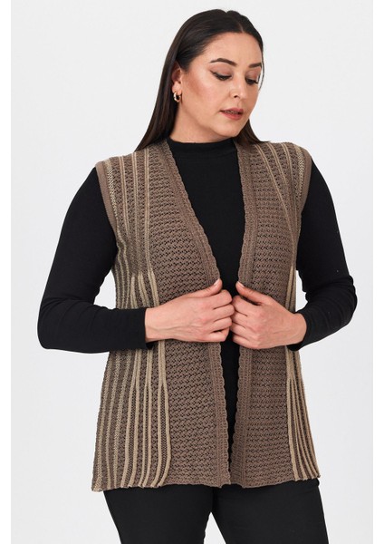 Kadın Kahverengi Çift Renk Ajurlu Işlemeli Mevsimlik Triko Anne Yazlık Yelek modelleri