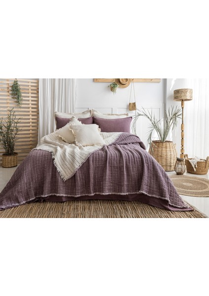 Müslin Fitilli Yorgan 7 Katlı Dolgulu Mürdüm