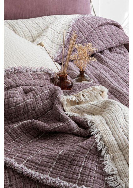 Müslin Fitilli Yorgan 7 Katlı Dolgulu Mürdüm modelleri