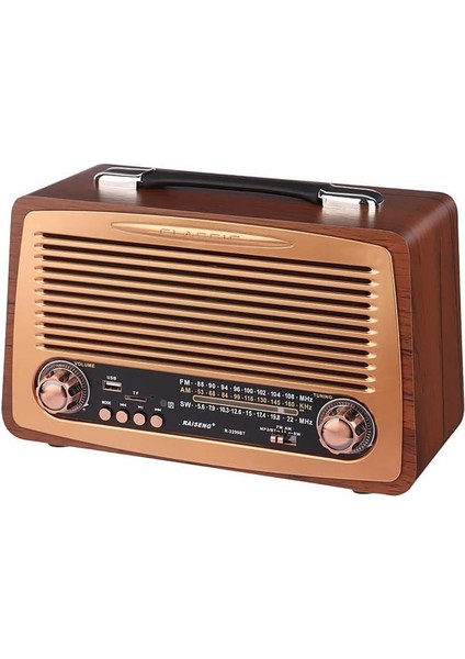 Büyük Boy Retro Radyo Taşınabilir Bluetooth Speaker ve Hoparlör Klasik Antika Tarzı Iç ve Dış Mekan Multiband USB Girişli Dekoratif Klasik Radyo 30,5X18X11,5 cm 3299BT (Koyu Kahverengi)