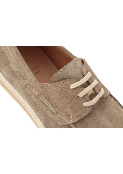 Hakiki Süet Deri Bej Casual Erkek Ayakkabı Kauçuk Tabanlı Bağcıklı - 4157