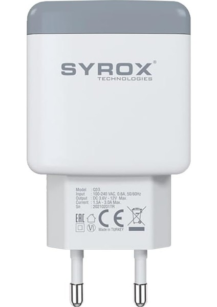 18W 3.0A Qc Şarj Adaptörü, Hızlı ve Güvenli Akıllı Cihaz