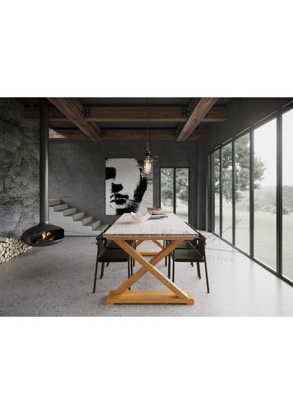 Doğal Ahşap Yemek Masası – Beyaz Eskitme & Açık Ceviz | El Işçiliği Modern Tasarım