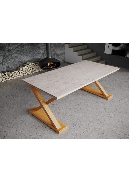 Doğal Ahşap Yemek Masası – Beyaz Eskitme & Açık Ceviz | El Işçiliği Modern Tasarım fiyatları