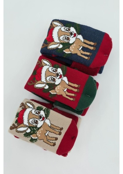 3 Çift Unısex Hediyelik Yeniyıl Temalı Çocuk Soket Havlu Çorap modelleri