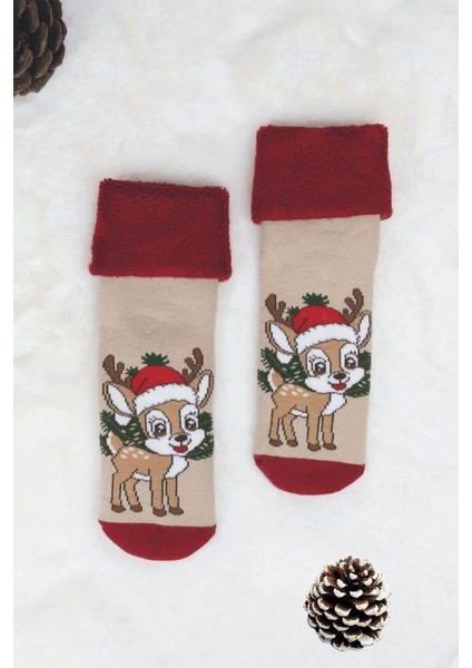 3 Çift Unısex Hediyelik Yeniyıl Temalı Çocuk Soket Havlu Çorap
