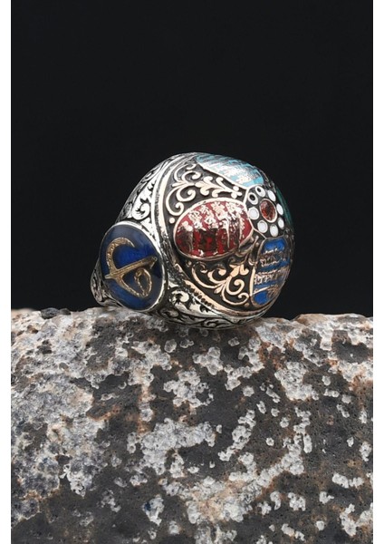 Özel Tasarım Nas ve Felak ve Ihlas Sureleri Mineli Vav Elif Işlemeli 925 Ayar Gümüş Erkek Yüzüğü 902337 fiyatları