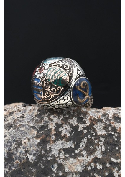 Özel Tasarım Nas ve Felak ve Ihlas Sureleri Mineli Vav Elif Işlemeli 925 Ayar Gümüş Erkek Yüzüğü 902337 fırsatları