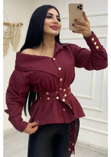 Kadın Artizon Geniş Yaka Belinde Kuşak Gömlek fırsatları