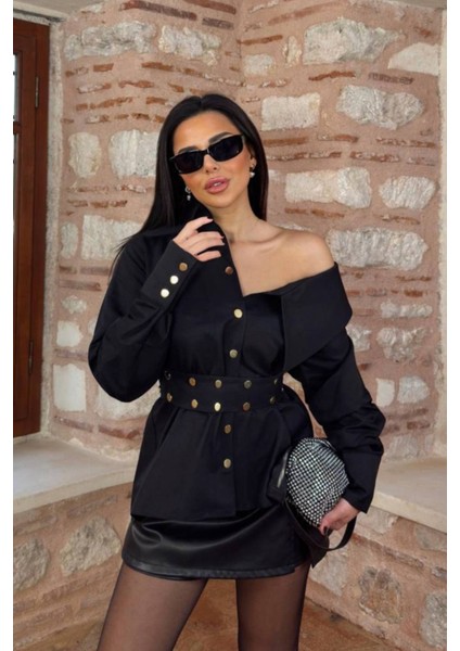 Kadın Artizon Geniş Yaka Belinde Kuşak Gömlek