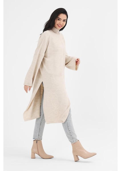 Kadın Bej Nakışlı Çiçek Detay Kepenek Panço fiyatları
