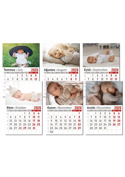 Takvim - Spiralli 12 Yaprak 32X47 cm -Bebek Resimli Kuşe Kağıt Duvar Takvimi - 2026 fırsatları