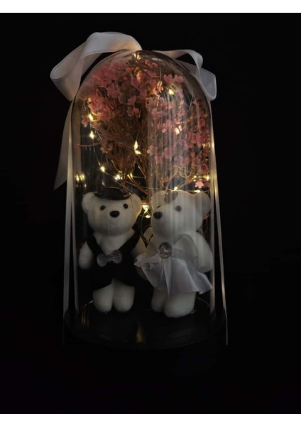 🌟 Romantik Gelin Damat Fanus | LED Işıklı Dekoratif Hediye | Sevgililer Günü, Düğün, Yıldönümü, Anneler Günü Için Özel Tasarım