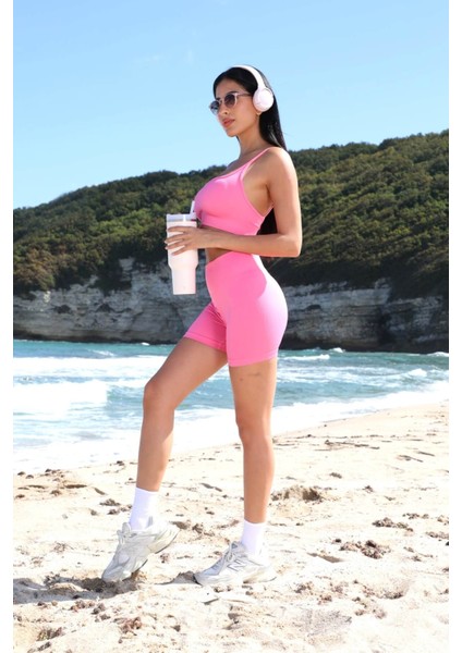 Narince Spor – Dikişsiz Toparlayıcı Yüksek Bel Spor Şort – Pembe modelleri