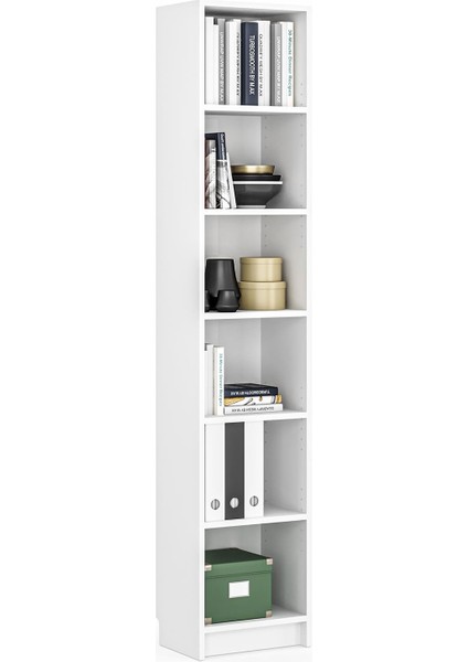 Bili Kitaplık 5 Raflı Dar Çok Amaçlı Ofis Salon Kitap Dosya Rafı Beyaz fırsatları