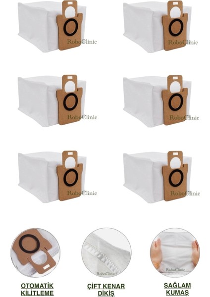 Xiaomi Robot Vacuum X10 Plus X20 Plus Robot Süpürge Uyumlu Yedek 6 Adet Çöp Toz Torbası