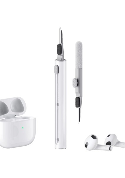 Kablosuz Kulaklık Temizlik Kiti - 3 Ü 1 Arada Temizlik Kalemi, Yumuşak Fırça ve Sünger Uç, Bluetooth Kulaklık ve Kılıflar Için Beyaz Temizlik Seti, Evınto