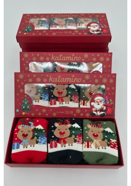 3 Çift Unısex Hediyelik Yeniyıl Temalı Çocuk Soket Havlu Çorap modelleri