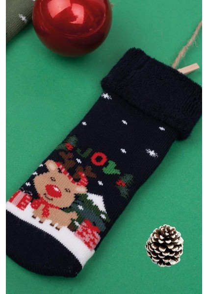 3 Çift Unısex Hediyelik Yeniyıl Temalı Çocuk Soket Havlu Çorap