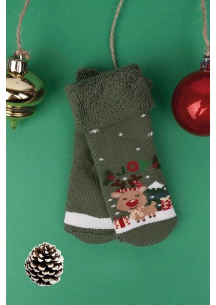 3 Çift Unısex Hediyelik Yeniyıl Temalı Çocuk Soket Havlu Çorap