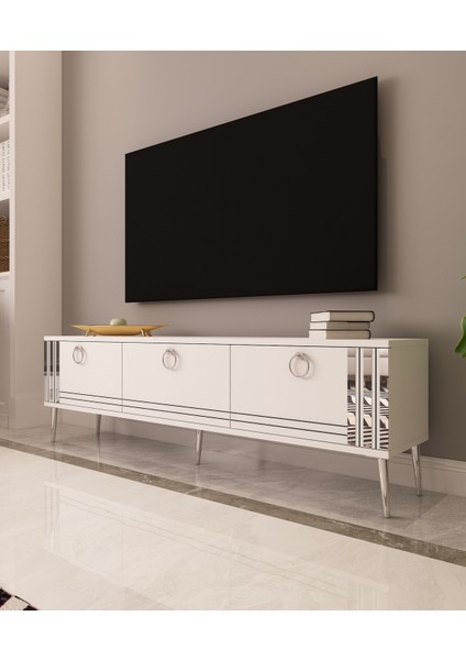 Lora Tv Ünitesi Gümüş | Beyaz - Beyaz