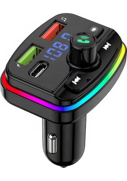 Bluetooth Araç Kiti - Fm Transmitter, Type-C & Çift USB Hızlı Şarj, Eller Serbest Arama, Kablosuz Müzik, Tf Kart & USB Destekli Araç Şarj Cihazı