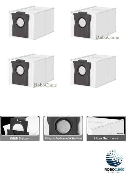 Dreame L10S Ultra Gen 2 Robot Süpürge Uyumlu 4 Adet Yedek Toz Torbası