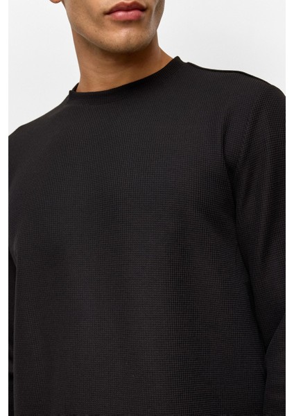 O Yaka Waffle Erkek Sweat SW2013700006 Siyah fırsatları