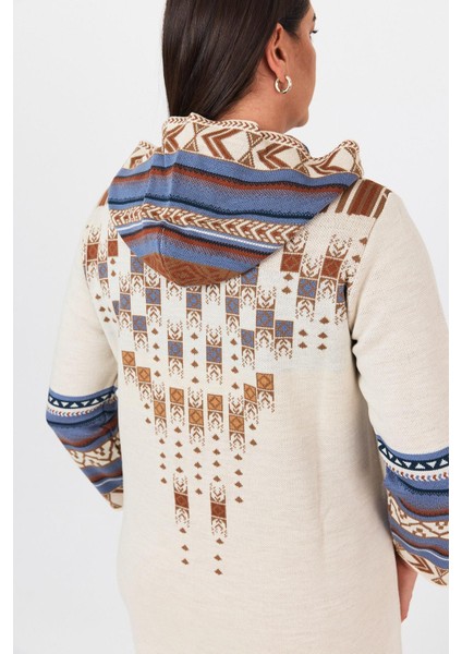 Kadın Beyaz Dama Desenli Fermuarlı Uzun Triko Hırka fırsatları