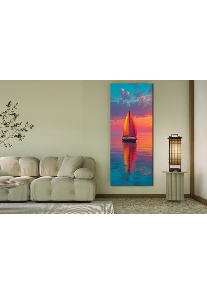 Panoramik Yelkenli Gün Batımı Manzara Kanvas Tablo – Dikey Deniz ve Gün Batımı Temalı Duvar Dekoru fiyatları
