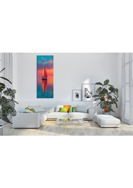 Panoramik Yelkenli Gün Batımı Manzara Kanvas Tablo – Dikey Deniz ve Gün Batımı Temalı Duvar Dekoru modelleri