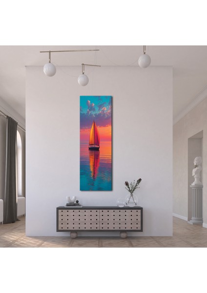 Panoramik Yelkenli Gün Batımı Manzara Kanvas Tablo – Dikey Deniz ve Gün Batımı Temalı Duvar Dekoru indirimleri