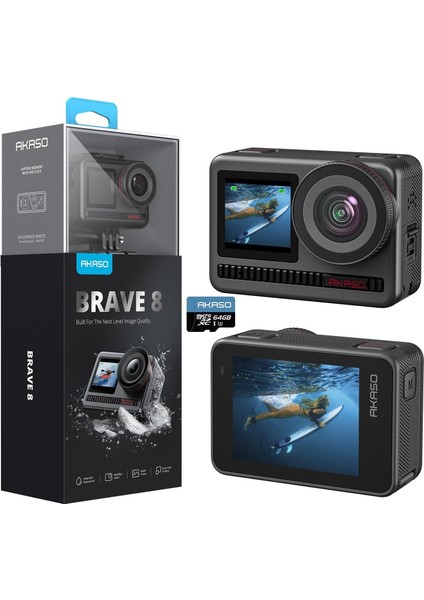 Br 8 Aksiyon Kamerası, 4K60 Fps 48 Mp Wifi Su Altı Kamerası, Supersmooth Sabitleme, Dokunmatik Ekran, 150° Geniş Açı, 60 M Su Geçirmez Kamera, 8 x Zoom, 16 x Slo-Mo, 2 x 1550 Mah Pil