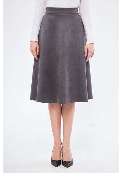 Midi Boy Süet Kiloş Etek Vizon