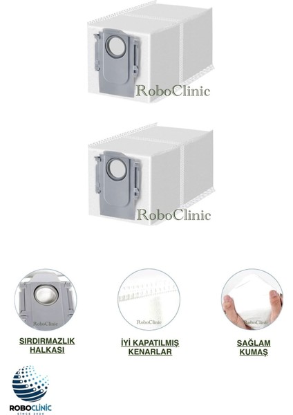 Roborock S8 Maxv Ultra Robot Süpürge Uyumlu 2 Adet Yedek Çöp Toz Torbası