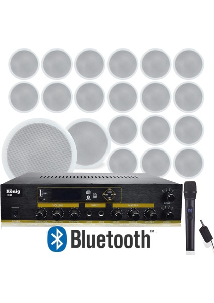 20’li Tavan Hoparlörlü El Mikrofonlu Bluetooth Anfi Ses Sistemi Seti