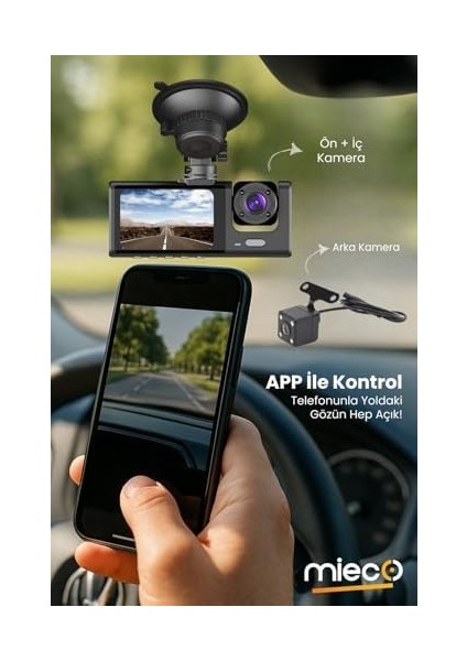 1s WIFI/1920P FHD/170° Ultra Geniş Açı/gece Görüşü ve G-Sensörü/ 3 Kameralı Araç Kamerası (2025) modelleri