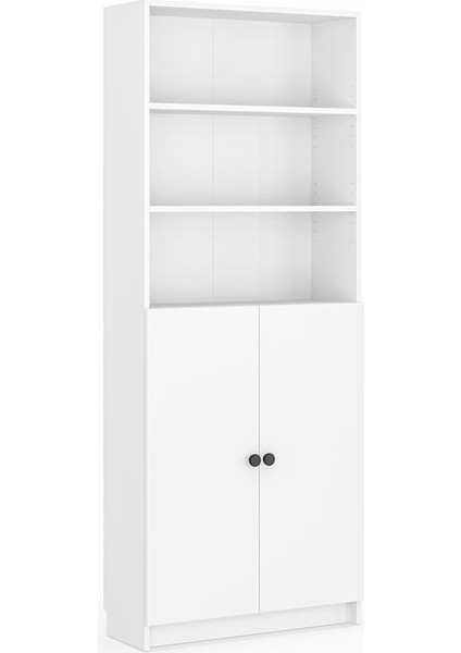 Bili Kitaplık 5 Raflı 2 Kapaklı Çok Amaçlı Ofis Salon Kitap Dosya Rafı Beyaz modelleri
