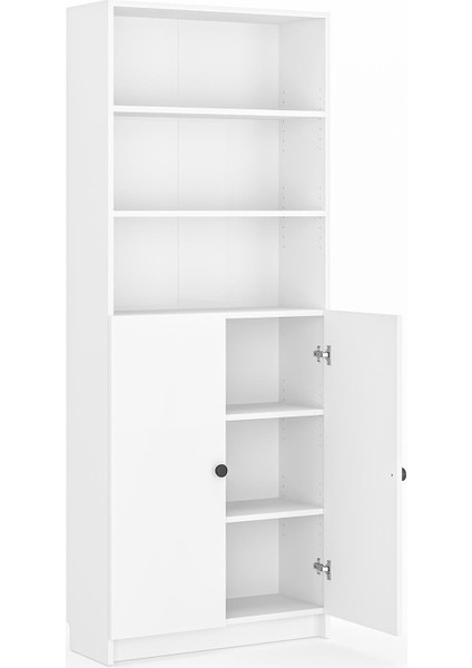 Bili Kitaplık 5 Raflı 2 Kapaklı Çok Amaçlı Ofis Salon Kitap Dosya Rafı Beyaz fırsatları