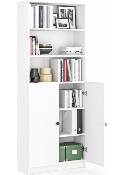 Bili Kitaplık 5 Raflı 2 Kapaklı Çok Amaçlı Ofis Salon Kitap Dosya Rafı Beyaz indirimleri