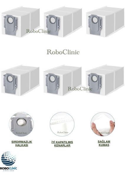 Roborock Qrevo S / Qrevo Pro / Qrevo Maxv / Robot Süpürge Uyumlu Yedek 6 Adet Çöp Toz Torbası